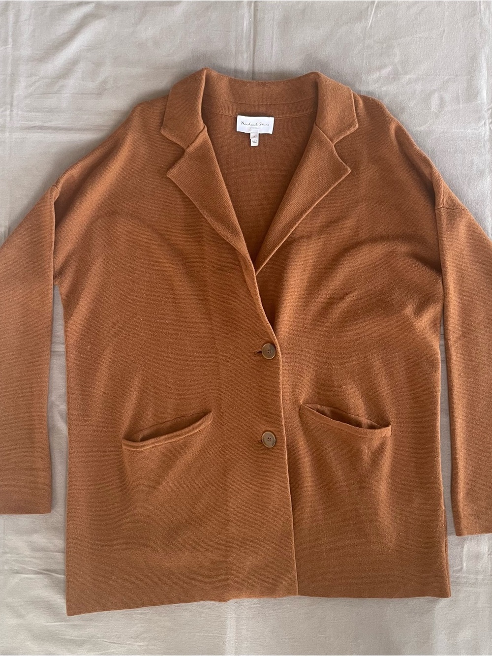 Michael Stars Two Button Cardigan Blazer Size Medium Brown Pockets Cotton Women